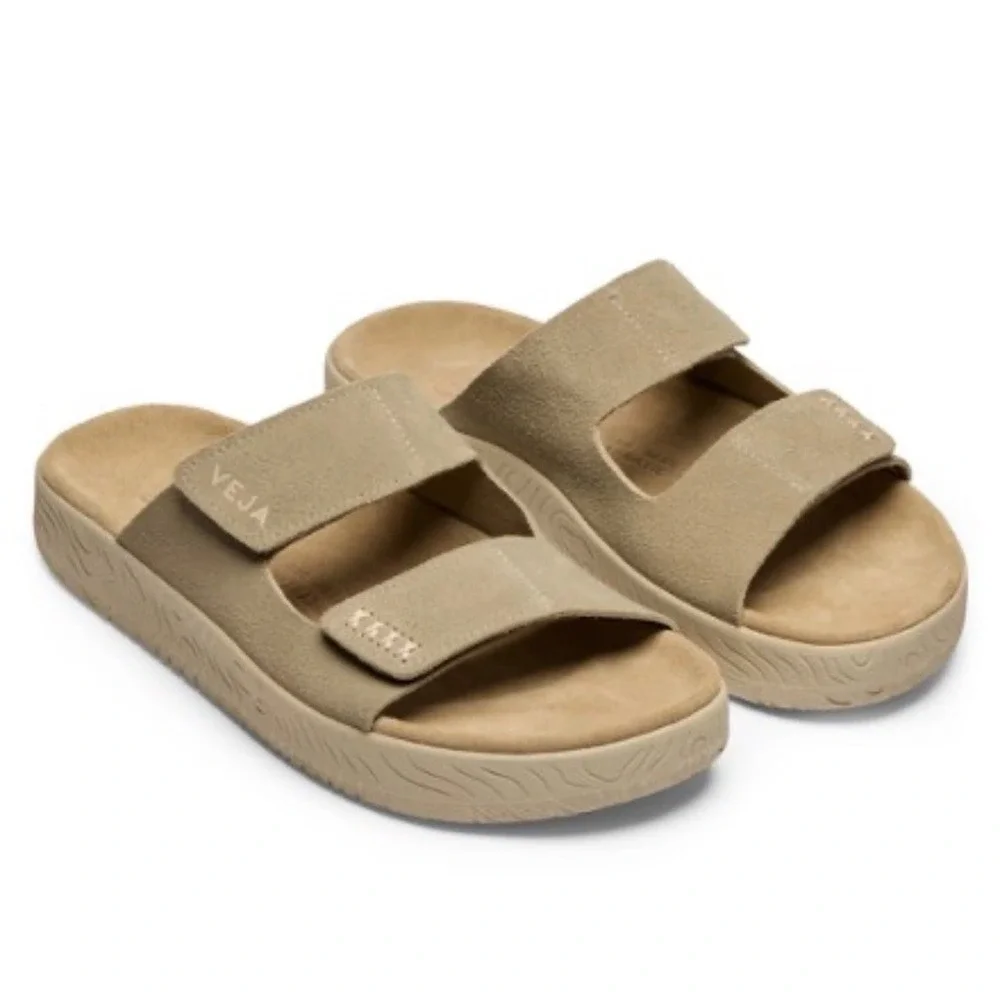 Veja Suede Slide‎ Sandals Taupe Beige Adjustable Straps Mens 11 US 42 EU Brazil